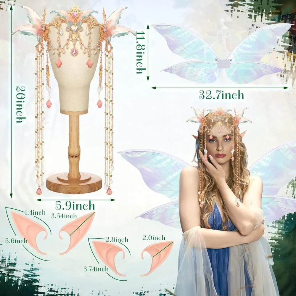 Fairy Elf Accessories Set Costume Wings Crown Ears Halloween Cosplay